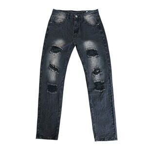 GB18401-2010 Classic B Vtg Black Denim Streetwear, Distressed Mens Sz 30